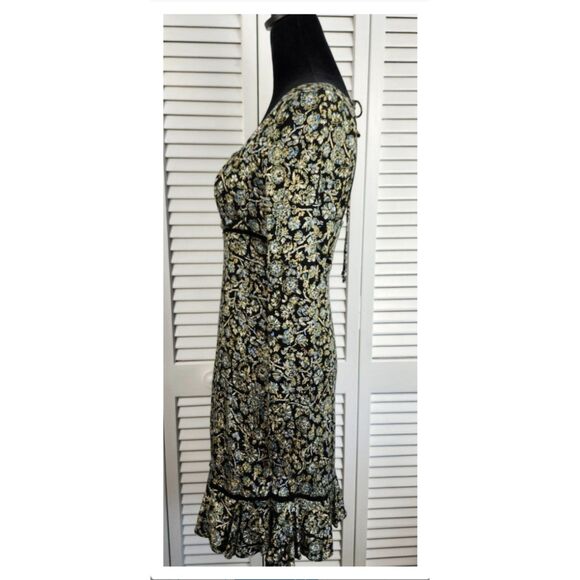 Free People Black Floral Mini Dress Long Sleeve Ruffle Boho NWT $128 Size 2 - Picture 3 of 15